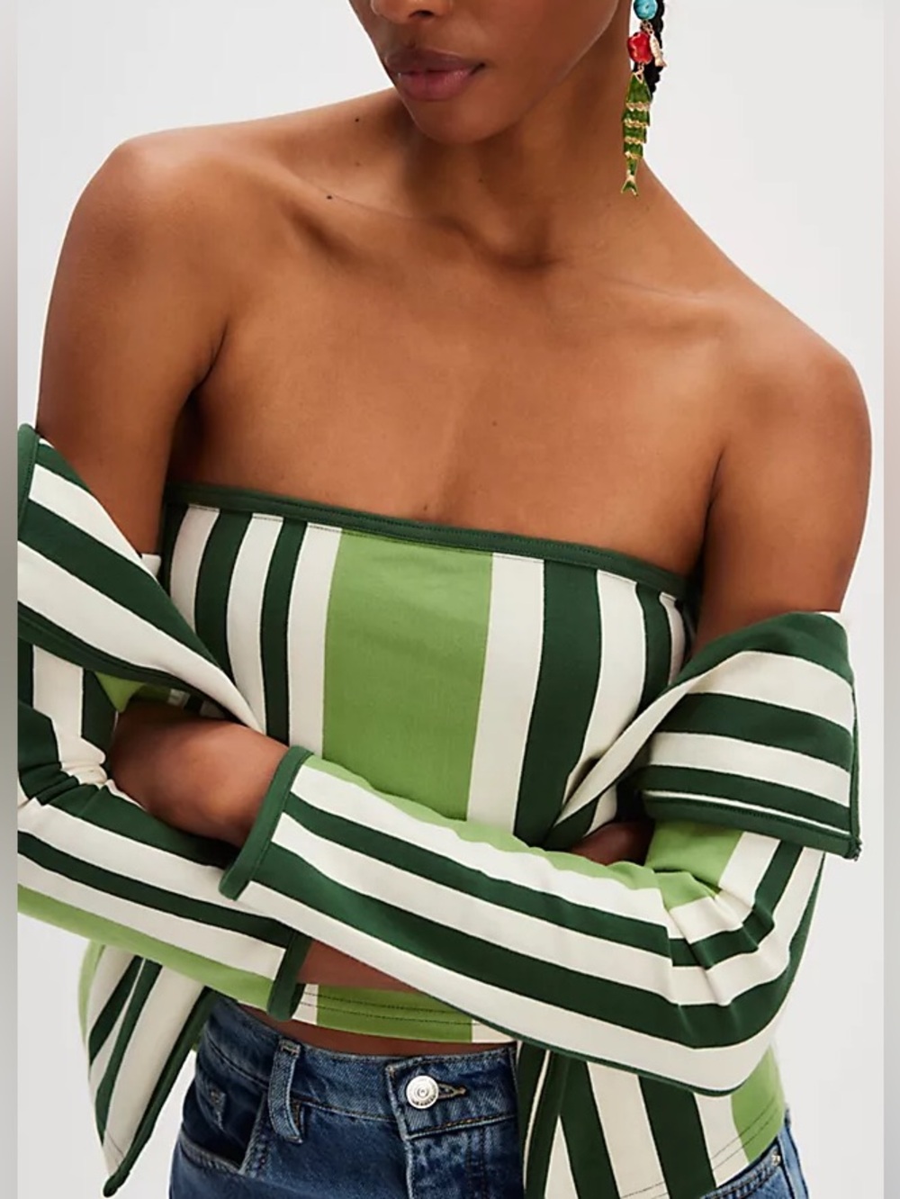 Free People Palm Springs Off-Shoulder Green Jacket